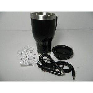 Stainless Steel Heated Travel Mug 12V Adapter 14oz w/Lid 6.5" Tall Brand New